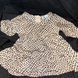 Casual Cream and Black Peplum Dress with Puff Sleeves